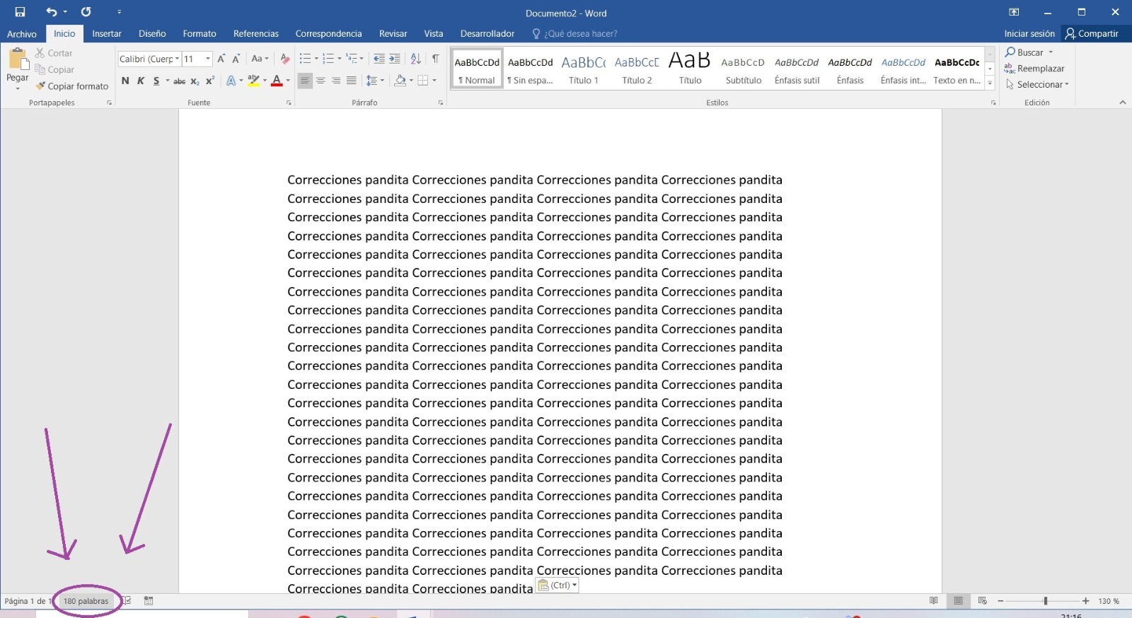 Contar caracteres en Word - Paso 1